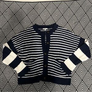 Madewell Navy and White Striped Button-Front Cardigan